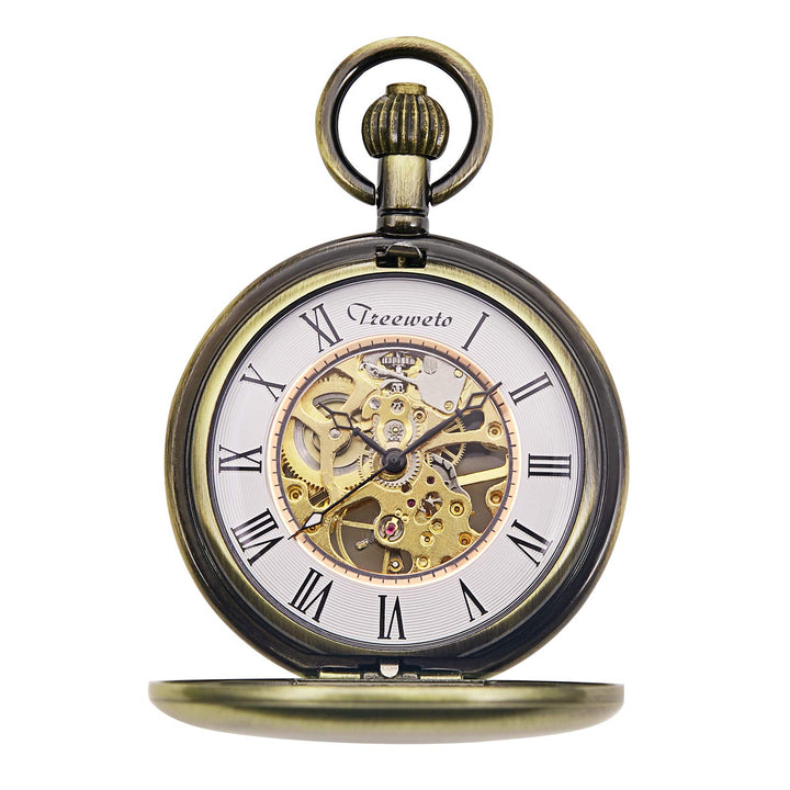 TREEWETO Antike Drache Mechanische Skelett-Taschenuhr mit Kette Bronze083, Bronze083