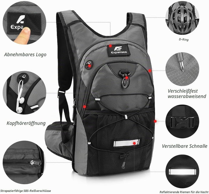 Trinkrucksack mit Trinkblase 3L BPA-Frei, Wasserdichter Outdoor-Rucksack, Rucksack mit Trinksystem,