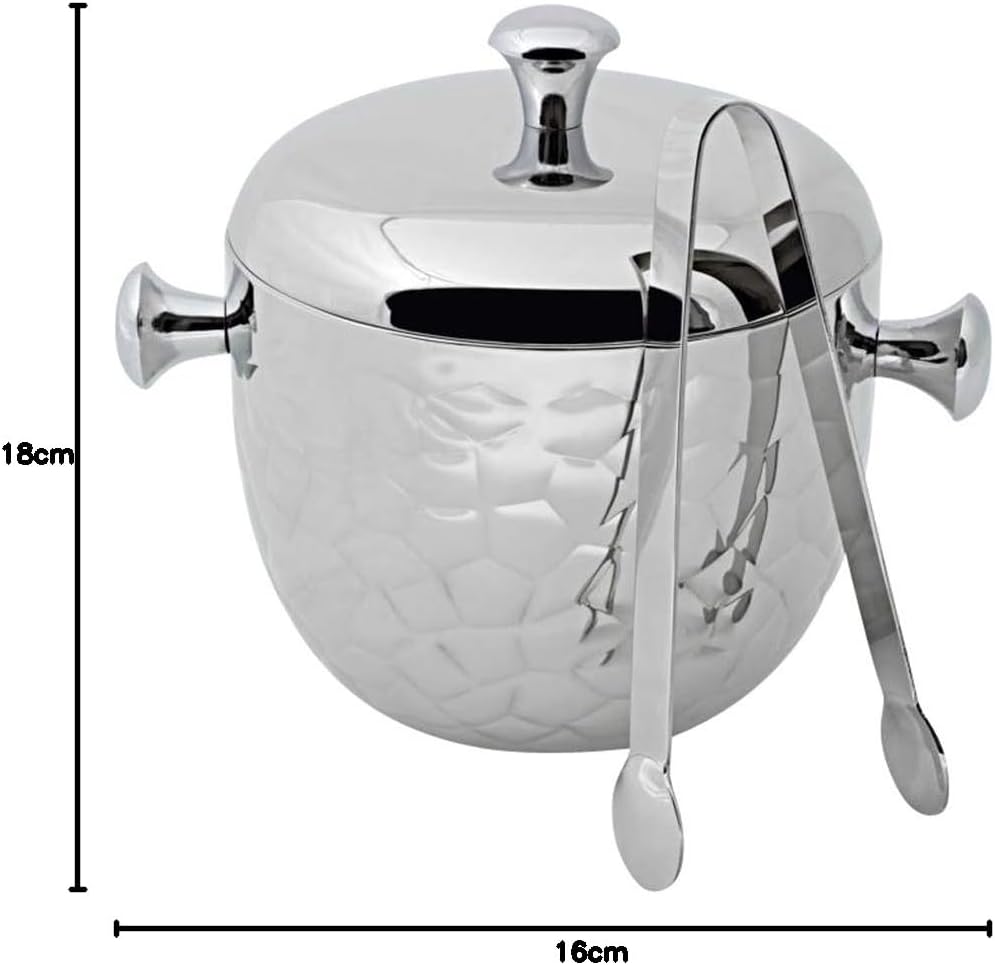 EDZARD Eiseimer Rico, mit Deckel und Eiszange, Edelstahl hochglanzpoliert, gehämmert, Höhe 18 cm, 1,