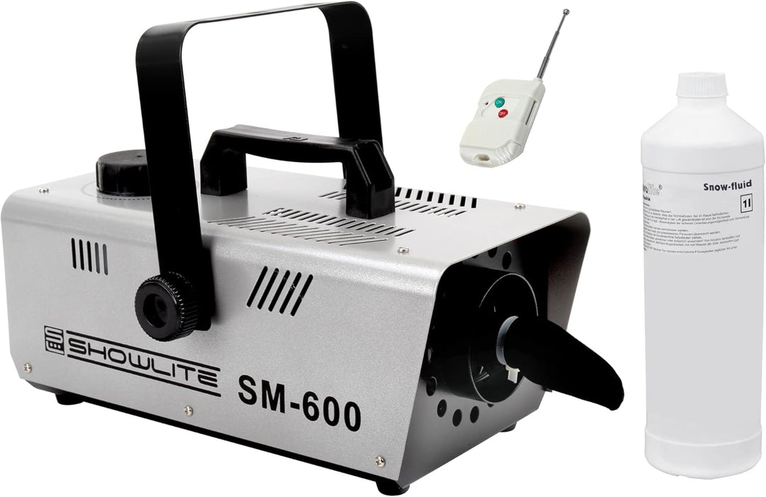 Showlite SM-600 Schneemaschine inkl. Funk-Fernbedienung + 1 l Schneefluid SET (Schneeausstoss: 30 m³