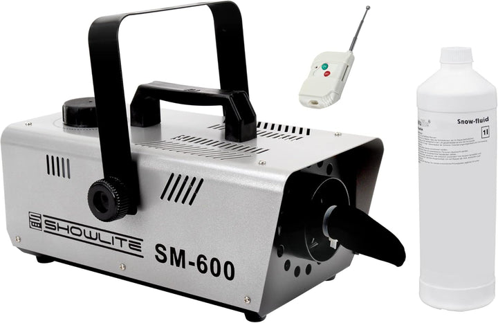 Showlite SM-600 Schneemaschine inkl. Funk-Fernbedienung + 1 l Schneefluid SET (Schneeausstoss: 30 m³