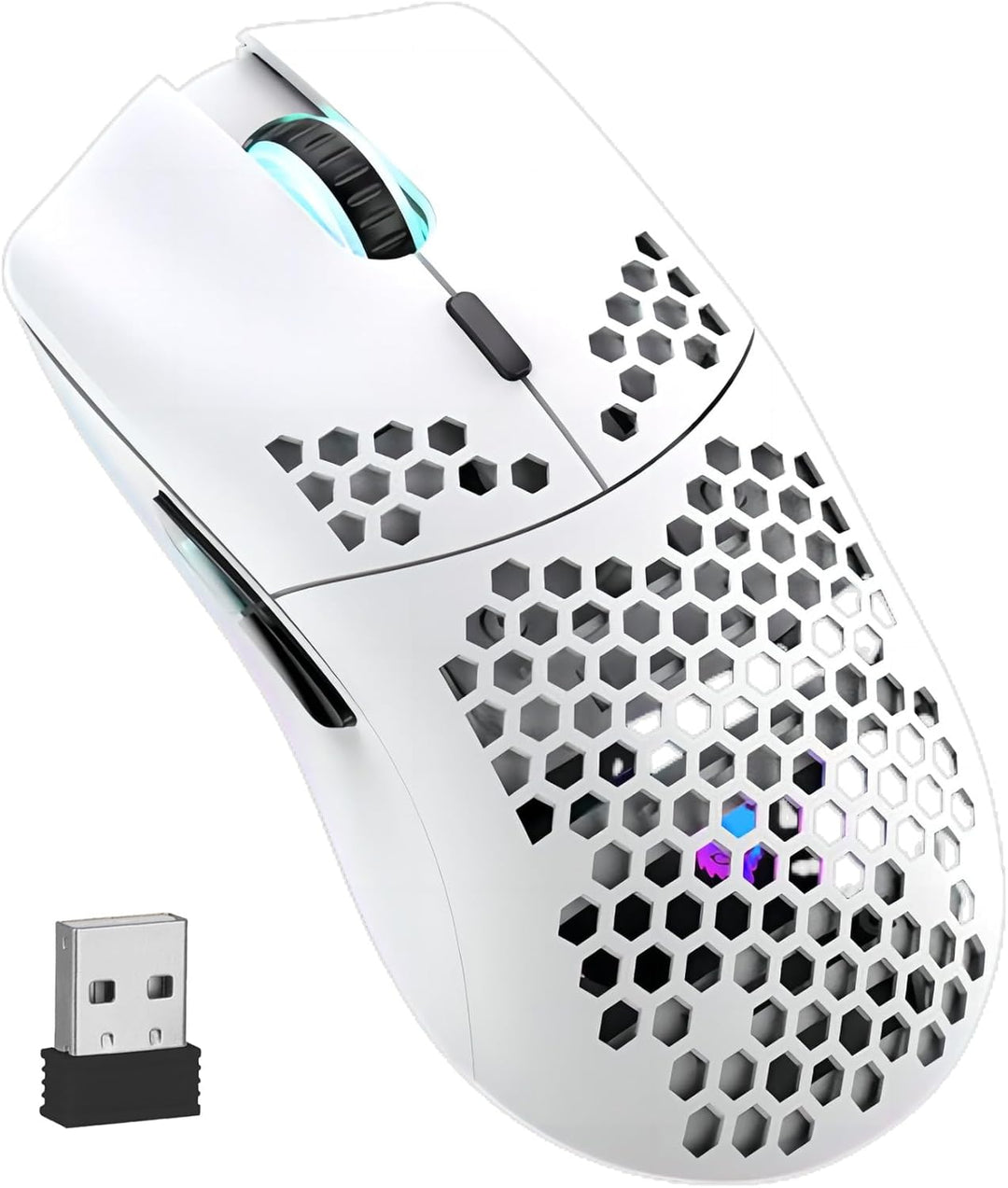 Mengshen RGB Gaming Maus Kabellos Mäuse mit Leichter Wabenschale Weiss | Hochpräzise Optisch Einstel
