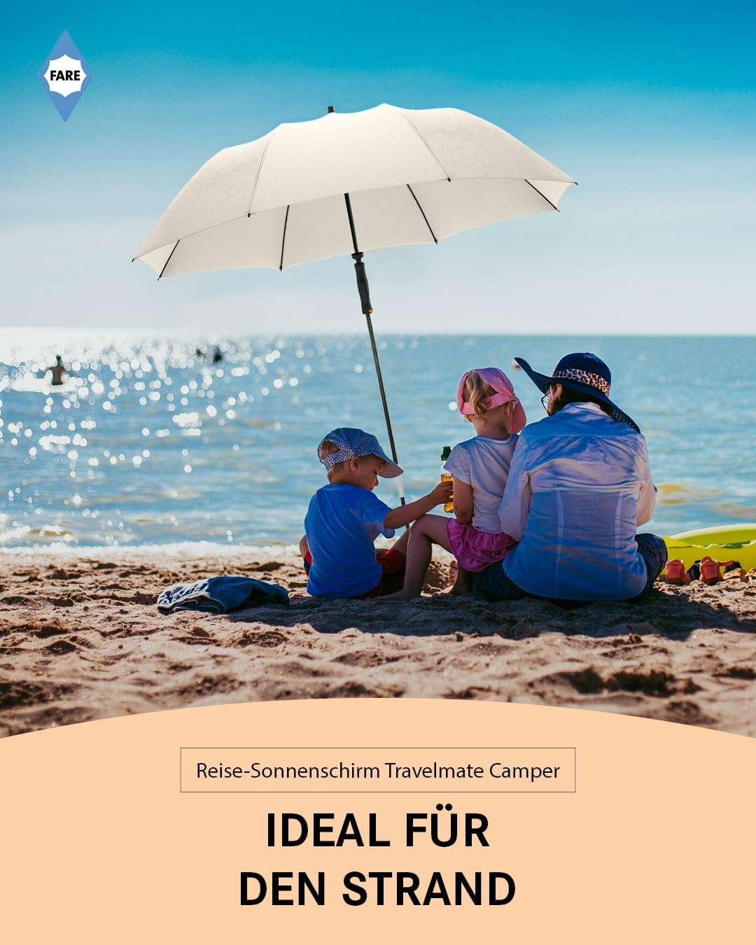 FARE Reise-Sonnenschirm Travelmate Camper UV Schutz 50+ für Koffer Flugzeug Camping Balkon Strand Ga