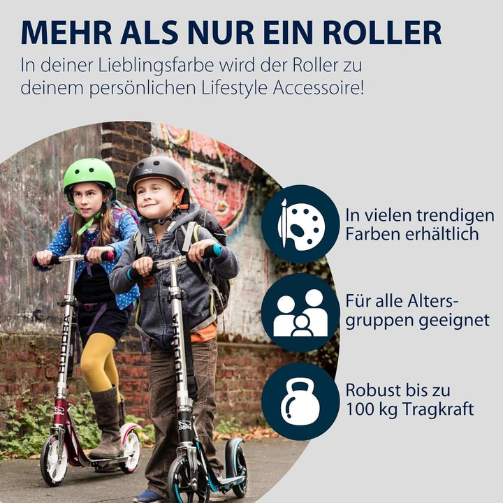 HUDORA BigWheel 205 Scooter - Stabiler Aluminium-Roller - Höhenjustierbarer & zusammenklappbarer Cit