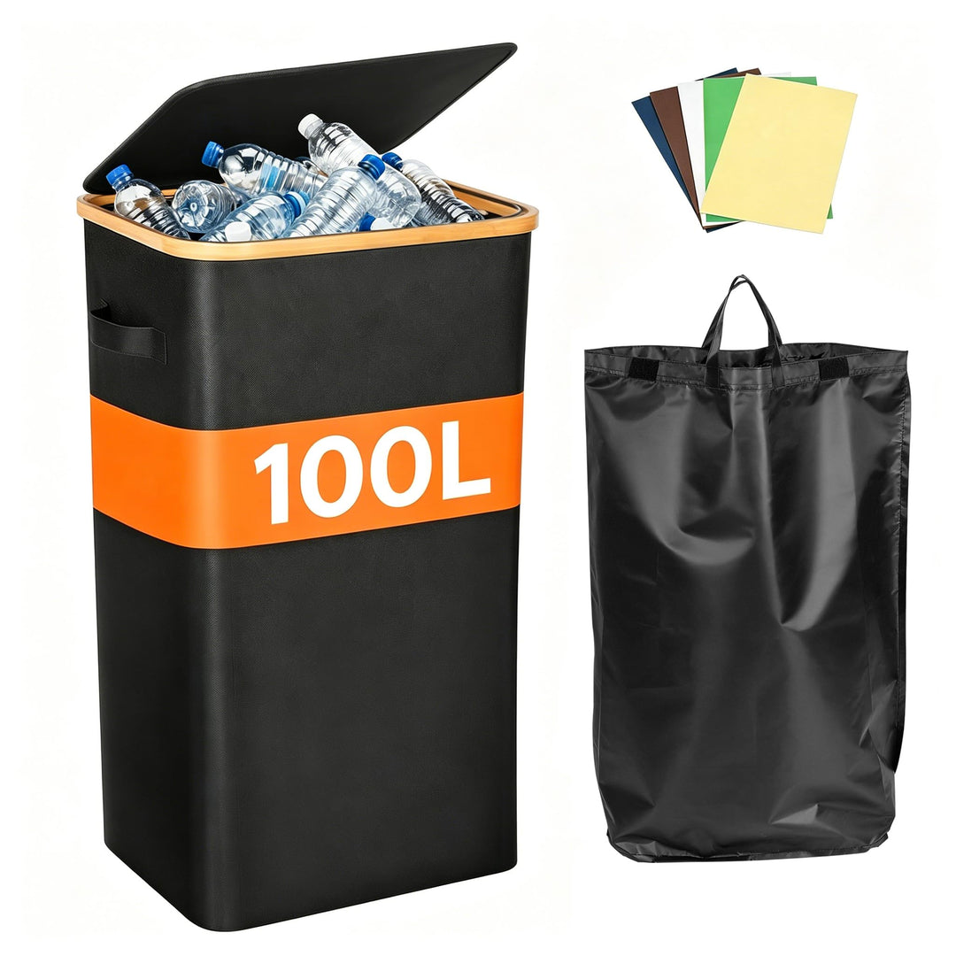 Müllsackständer Gelber Sack Ständer 100L - Mülleimer mit Deckel Waschbare Innentasche Pfandflaschen