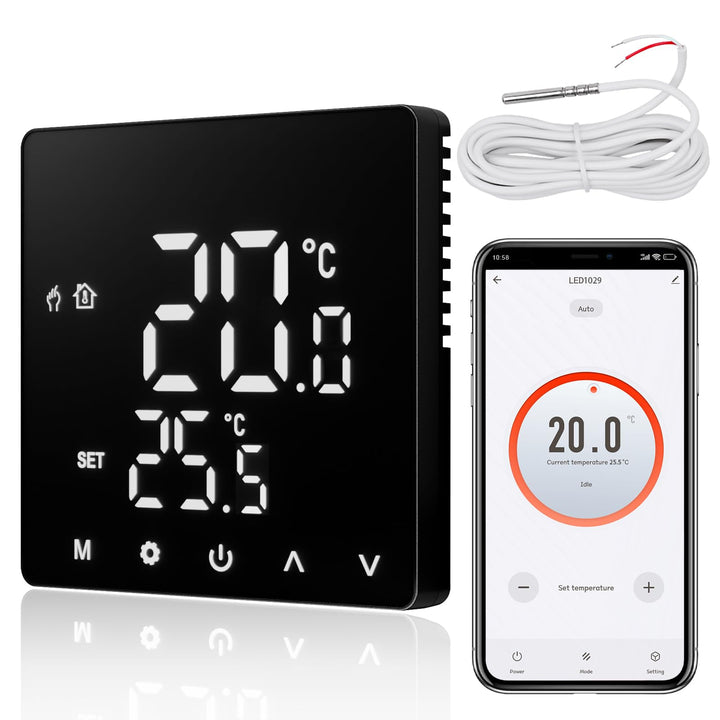 CNBINGO Smart Thermostat Unterputz mit Fühler, Digitaler Raumthermostat für Elektrische Heizung, kom
