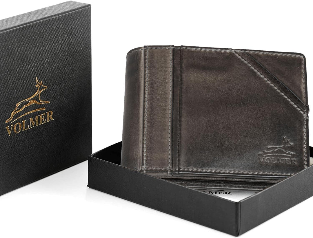 Fa.Volmer ® Leder Geldbörse Herren mit RFID-Schutz I 10 Fächer für Kreditkarten I Querformat I VO37