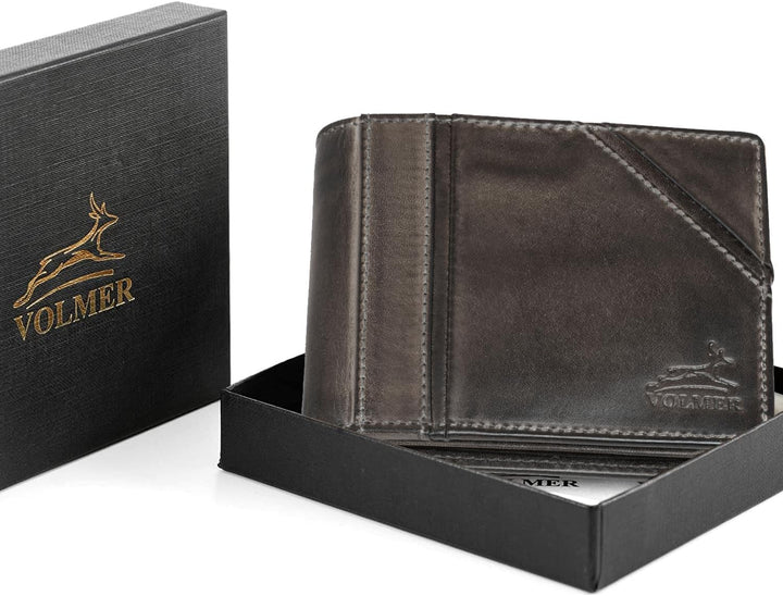 Fa.Volmer ® Leder Geldbörse Herren mit RFID-Schutz I 10 Fächer für Kreditkarten I Querformat I VO37