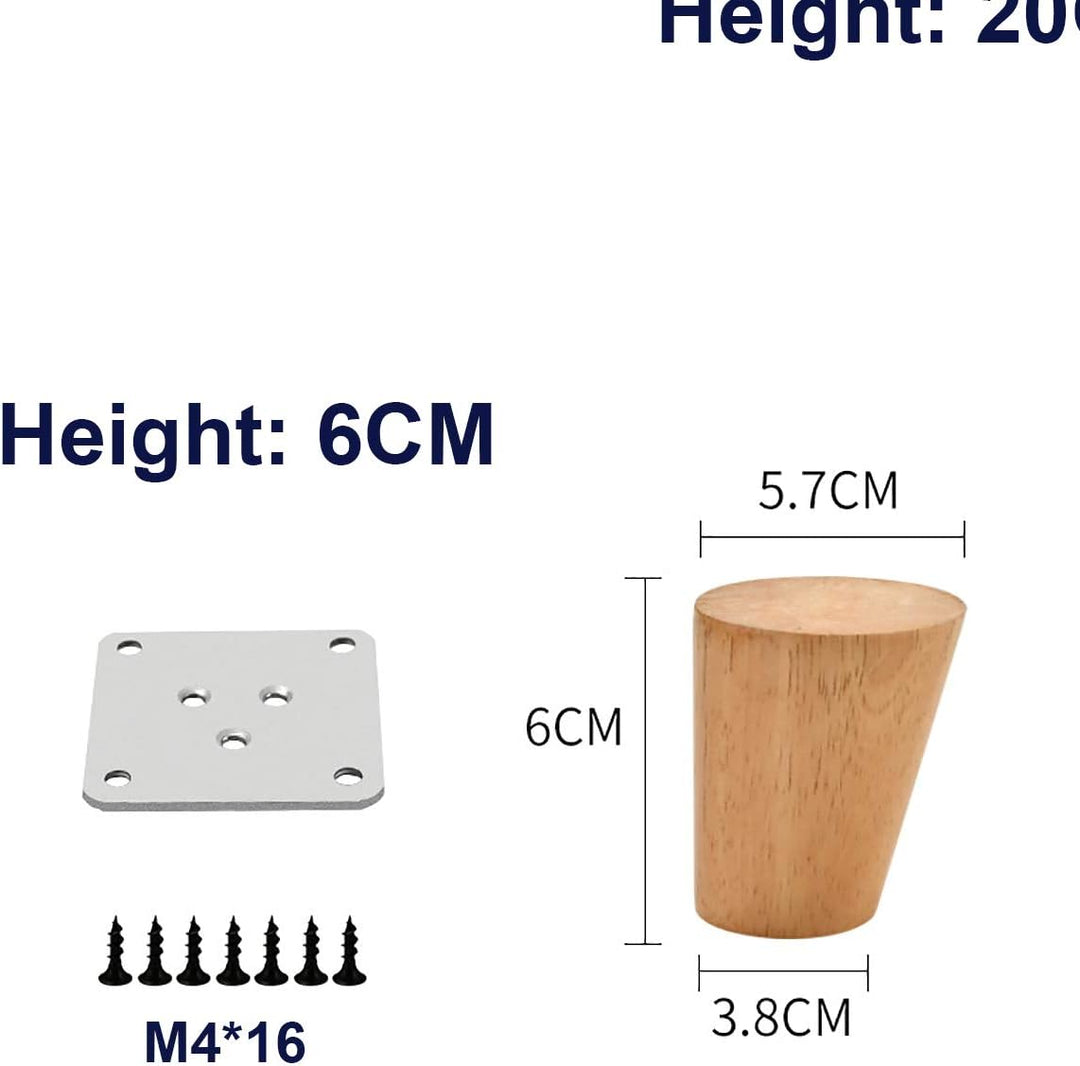 Qrity 4 Stück Möbelfüsse Holz, 6cm Ersatz Sofafüsse mit Montageplatten & Schrauben, für Schrank, Sof