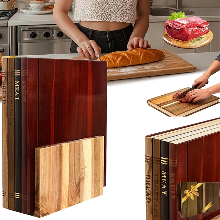 Schneidebrett Bibliothek Buchschneidebrett 4 Stück Schneidebrett Holz Set Mit Ständer, Book Shaped C