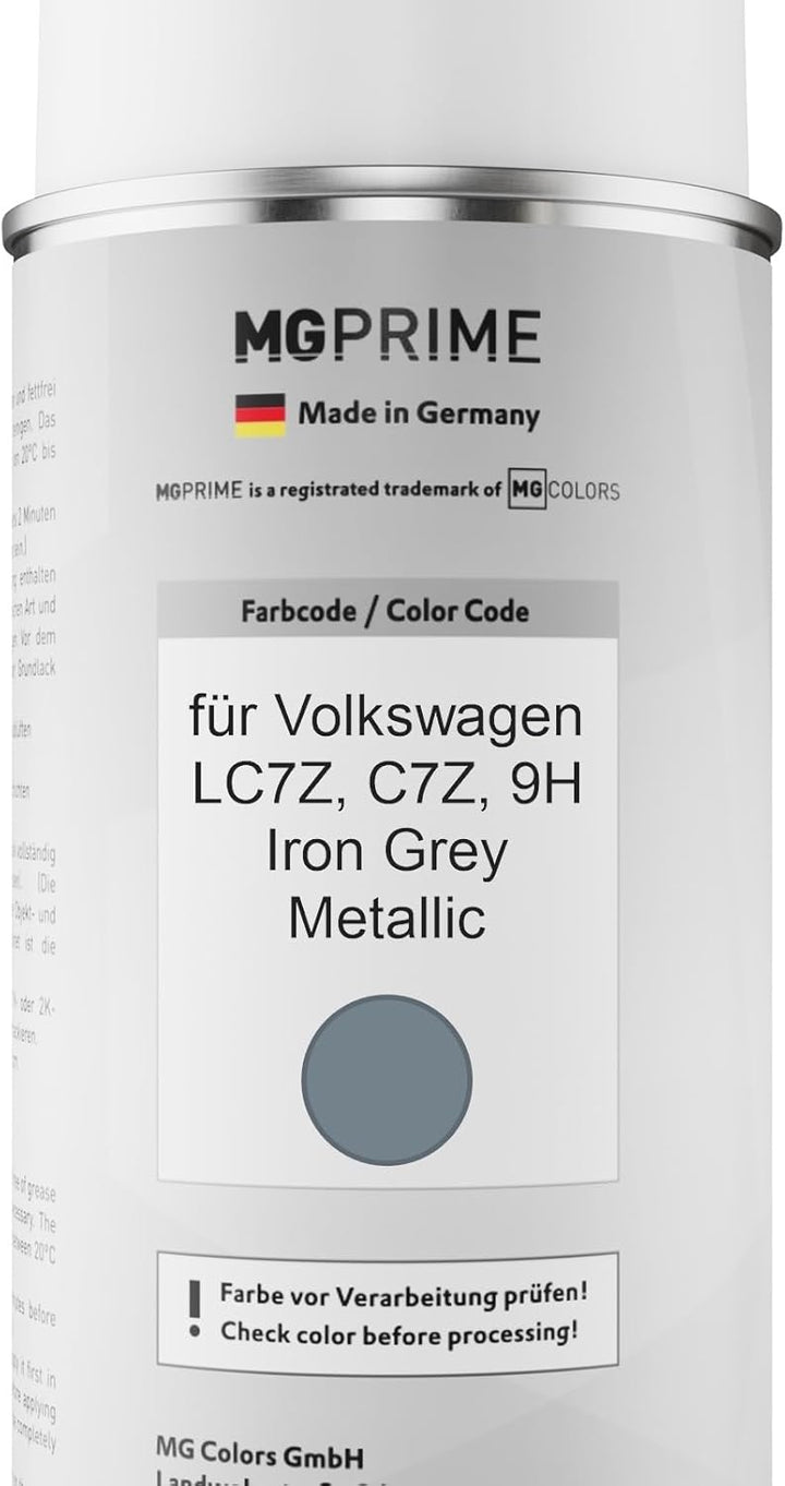 MG PRIME Autolack Sprühdosen Set für Volkswagen VW LC7Z / C7Z / 9H Iron Grey Metallic Basislack Klar