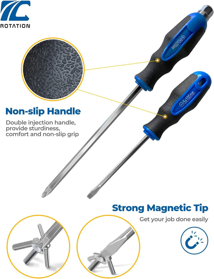 Magnetisches Schraubendreher-Set, 12-teilig, mit Nickelchrom-Spitzen, 6 Kreuzschlitz- und 6 Schlitzs