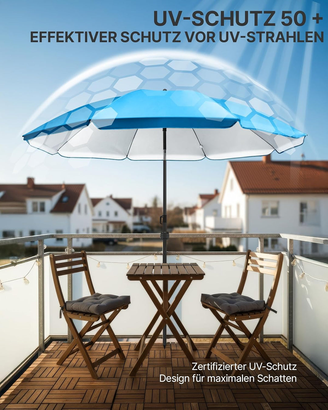 4smile Sonnenschirm Strand SunnyJoy, Blau - UPF 50+ Strandschirm Ø 160 cm, sicherer Sonnenschutz Str
