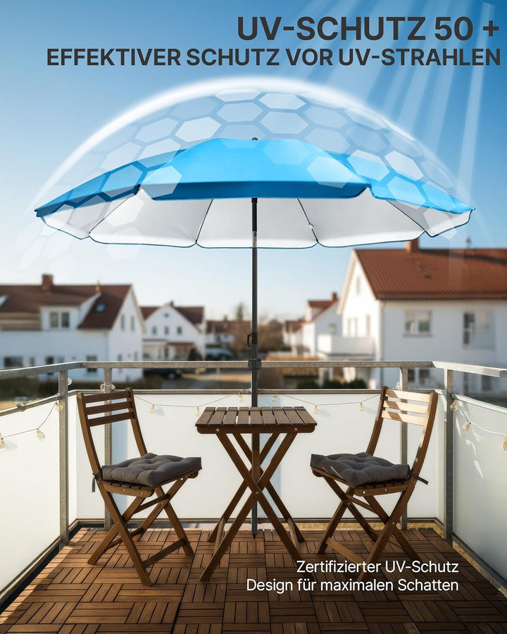 4smile Sonnenschirm Strand SunnyJoy, Blau - UPF 50+ Strandschirm Ø 160 cm, sicherer Sonnenschutz Str