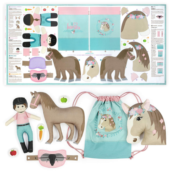 kullaloo KINDERLEICHT - Cut & Sew Stoff als Panel auf Popeline/Baumwolle zum selber Nähen (Horse Lov