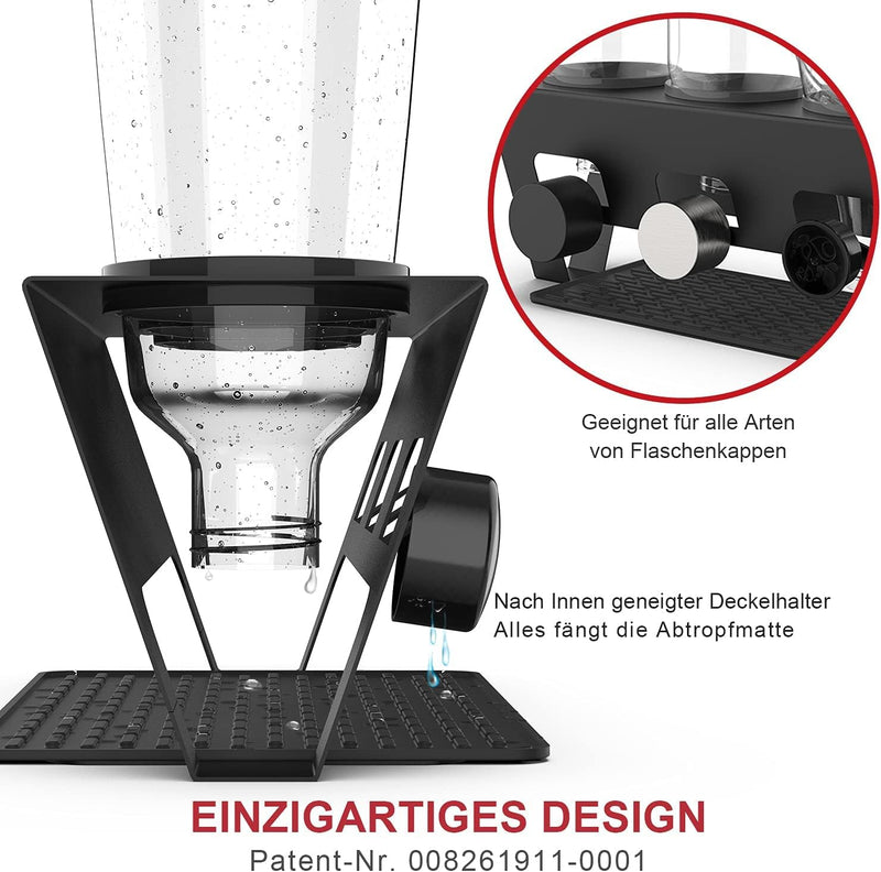 Rainsworth Flaschenhalter kompatibel mit SodaStream Duo und gängige Wasserflaschen, 3er Abtropfhalte