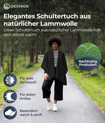 GIESSWEIN Merino Lambswool Cape - Eleganter Feinstrick Überwurf aus Lammwolle, Merinowolle Cape für