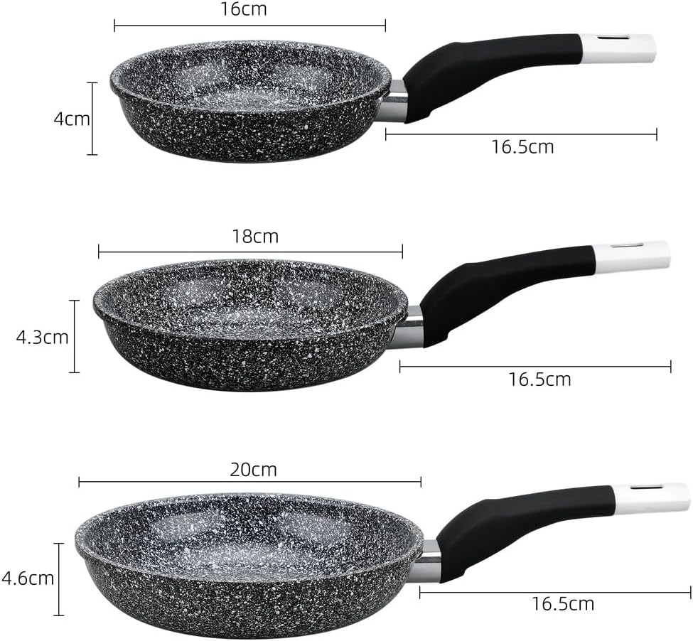EliteHoff Pfannenset Induktion 3-teilig (16/18/20 cm), Induktionspfannen-Set, Aluminiumguss mit Anti