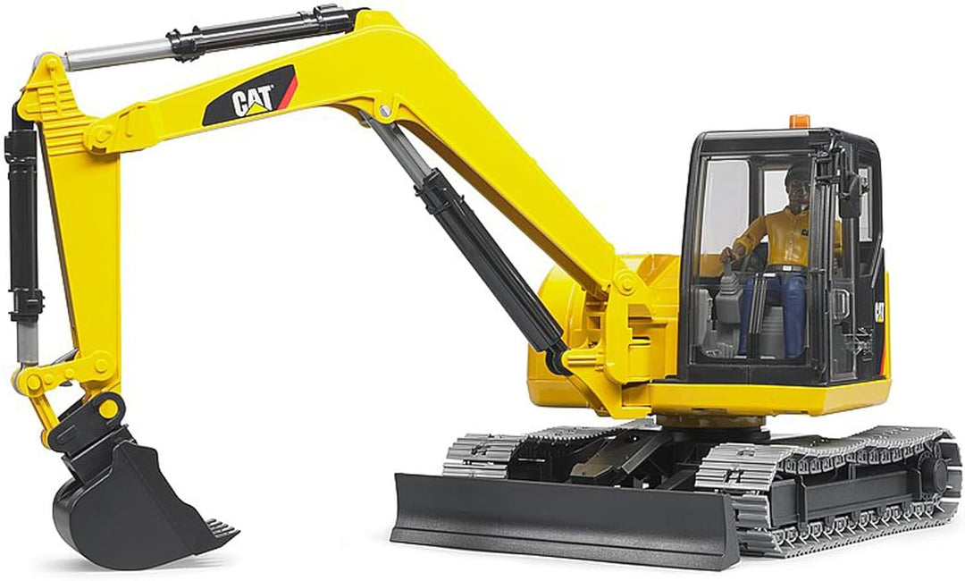 bruder 02466 - Cat Minibagger mit Bauarbeiter - 1:16 Baustelle Baufahrzeug Löffelbagger Arbeiter bwo