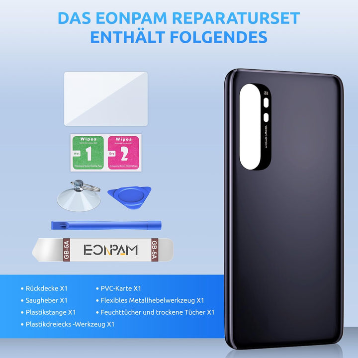 Eonpam Akkudeckel für Xiaomi Mi Note 10 Lite Rückseite Glas Original Backcover Back Glas Ersatz mit
