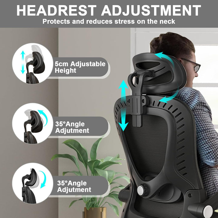 LEVIPE Bürostuhl Ergonomisch, Schreibtischstuhl mit Lendenwirbelstütze, Armlehnen, Verstellbare Kopf