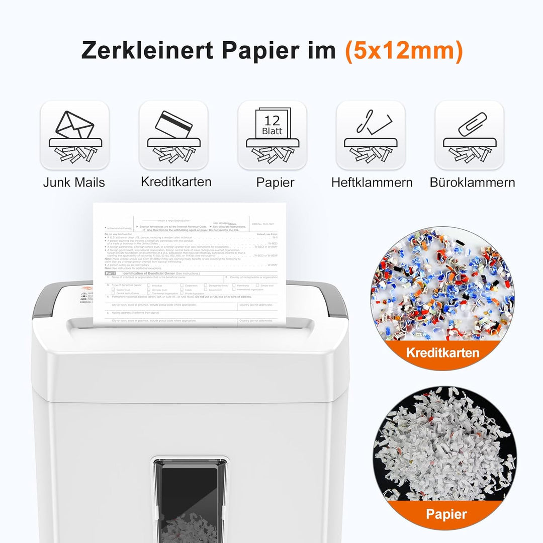 Bonsaii P-4 Mikroschnitt Aktenvernichter, zerkleinert bis zu 12 Blatt Papier auf einmal, mit Anti-Bl