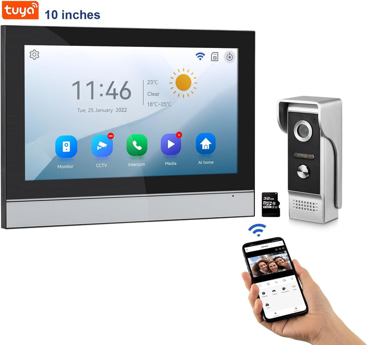 10“ kabelgebundenes Video-Türklingelsystem mit IR-Nachtsicht, Zwei-Wege-Sprechanlage, Fernentriegelu