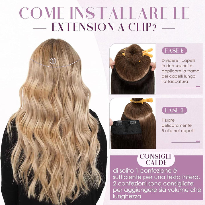 UK-Fashion-Shop Extensions Echthaar Clip In Remy Echthaar Haarverlängerungen Glatt 1 Tressen 5 Clips