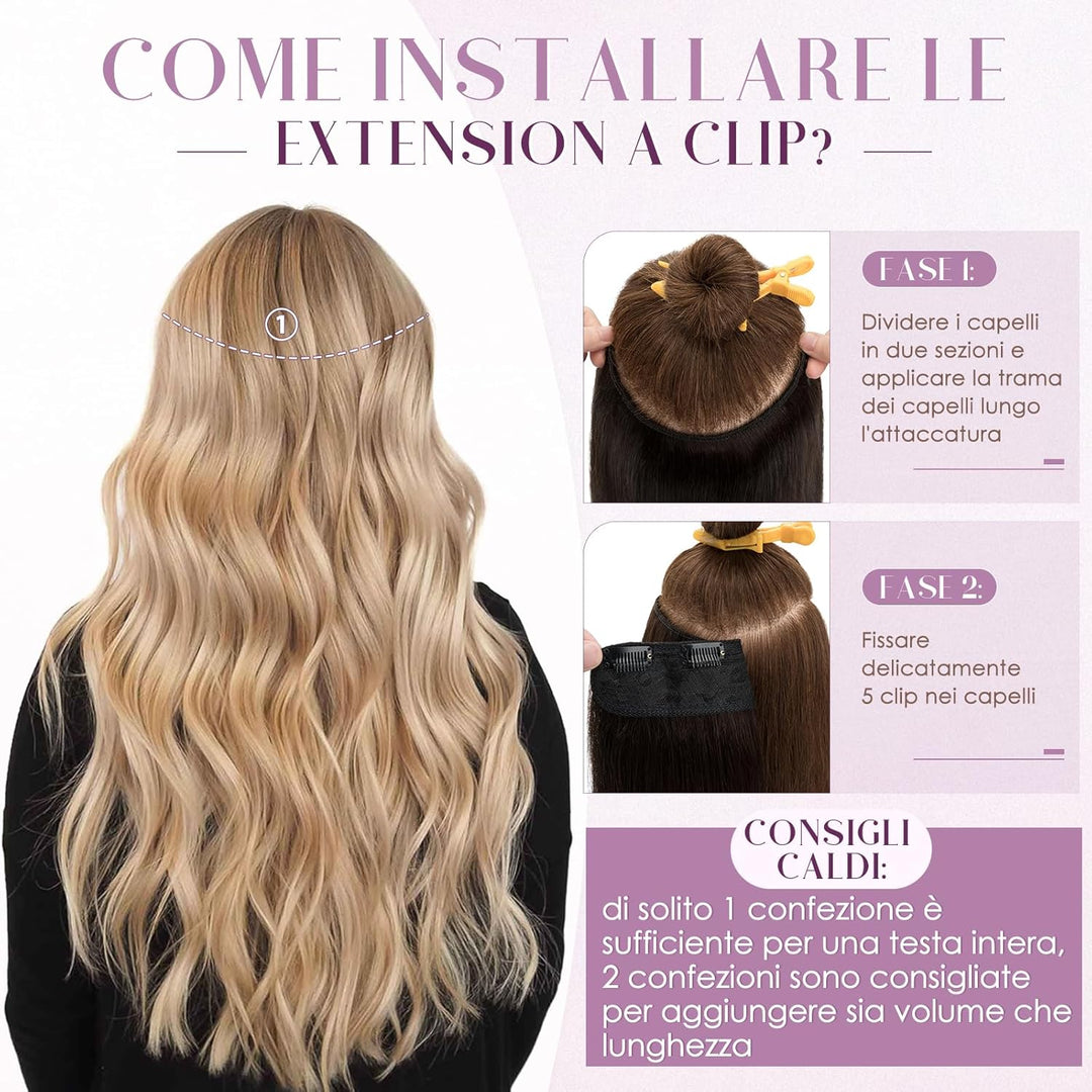 UK-Fashion-Shop Extensions Echthaar Clip in Blond 45cm Clip in Extensions Echtahhar 1 Tresse Invisib