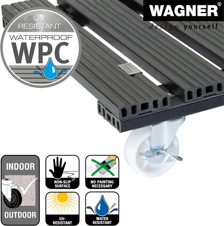Wagner Pflanzenroller WPC 38,5 x 38,5 x 11 cm I Blumenroller für Aussenbereich + Innenbereich I Kübe