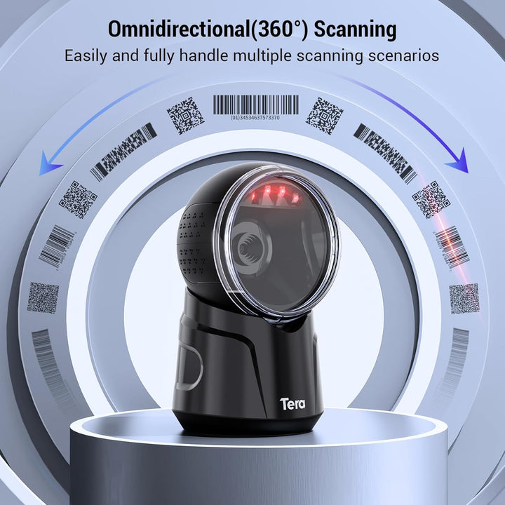 Tera Barcode-Scanner Desktop Omnidirektional: 1D 2D QR Freihändiger USB-Verdrahteter Barcodescanner
