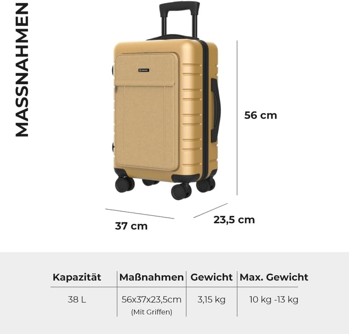 NUMADA – Handgepäck Koffer Trolley ABS PackPro T20 (56x37x22cm) mit TSA-Schloss und 4 Doppelrollen.