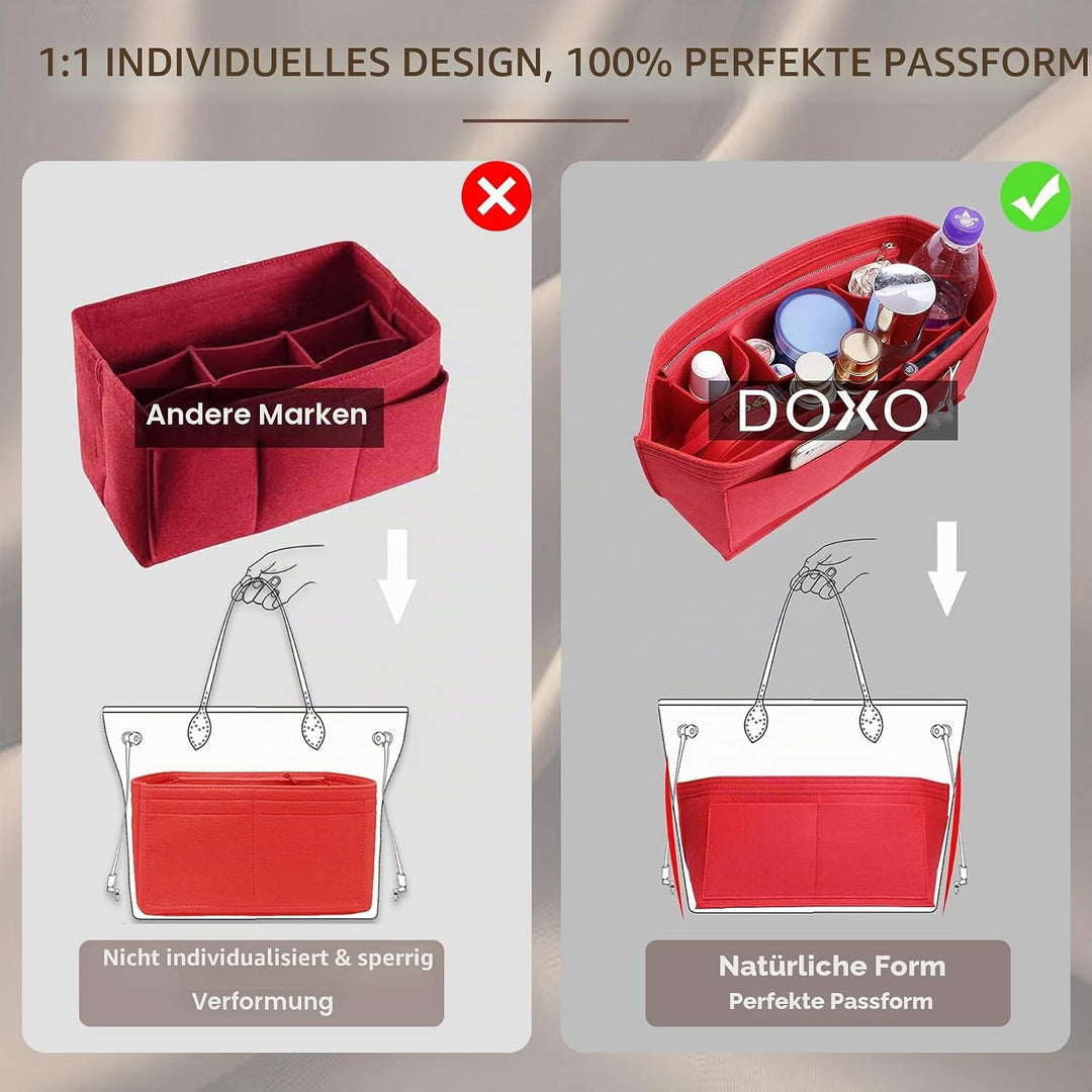 Doxo Filz-Organizer-Einsatz für Handtaschen und Bodenformer, grosse Tragetasche mit Reissverschluss,