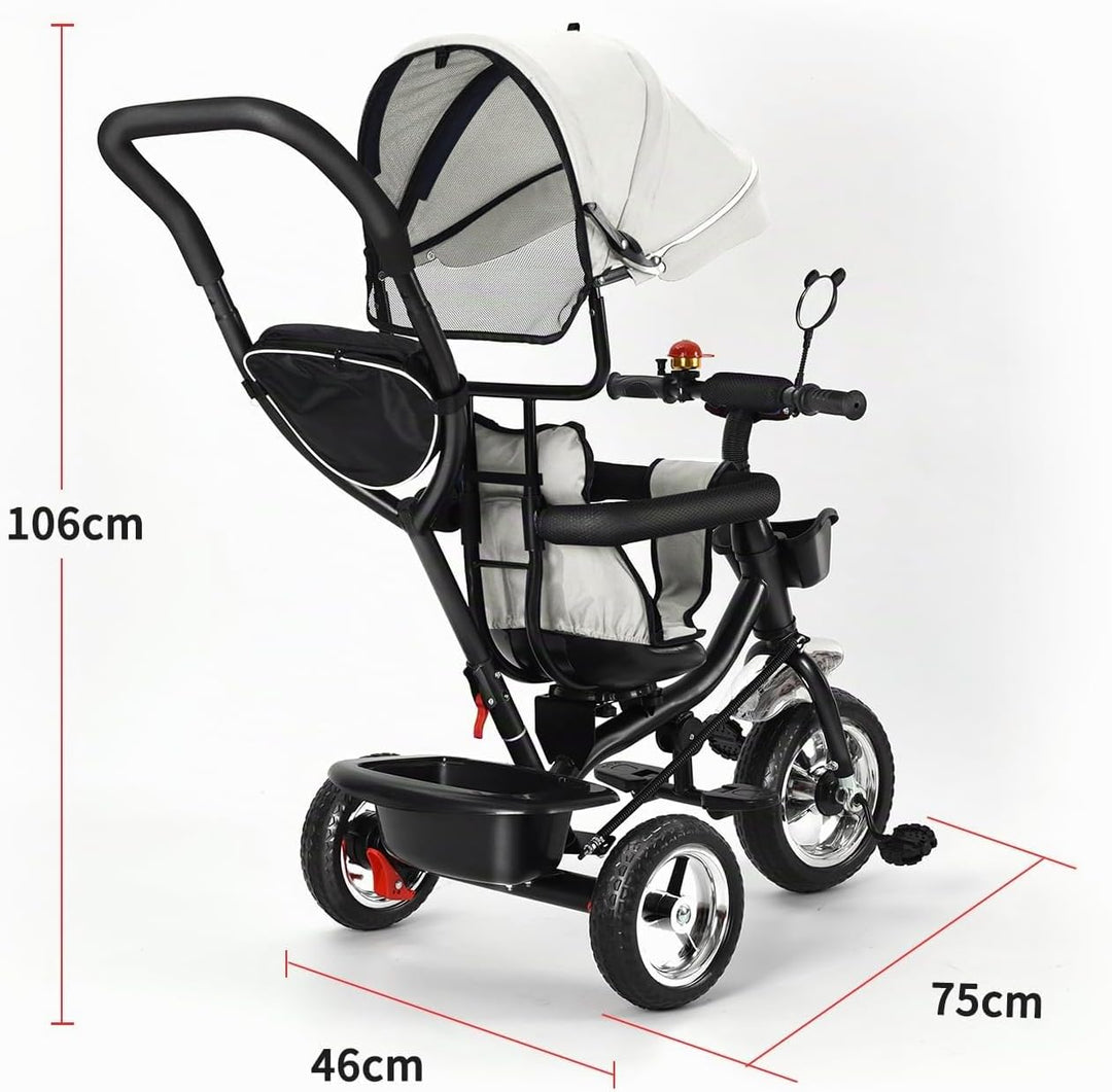 Dreirad 4 in 1 Aveo, Kinderdreirad, Jogger mit Zubehör, Klappbar, Dachfenster, Lenker, Unplattbar-Rä