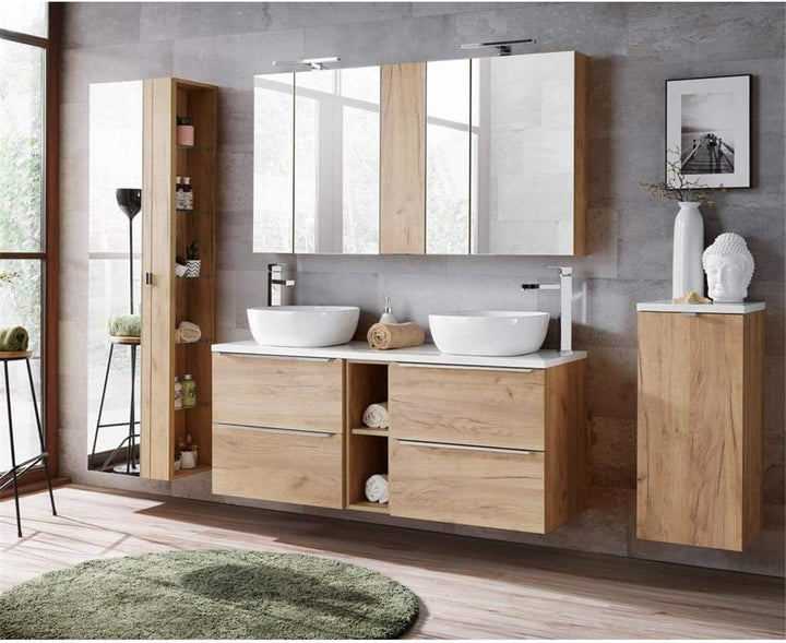 Lomadox Badezimmer Spiegelschrank 60cm in Wotaneiche B/H/T ca. 60/75/16cm, 60 cm Ohne Beleuchtung