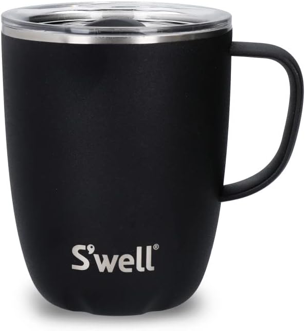 Swell Becher mit Henkel, Schwarz Onyx, 350ml. Vakuumisolierter Edelstahl-Reisebecher mit Griff, Reis