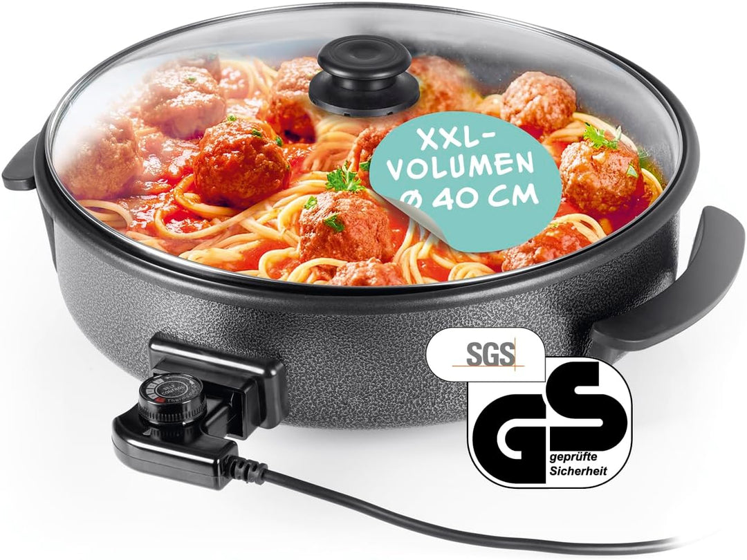 GOURMETmaxx Elektrische Multifunktionspfanne ⌀ 40cm | Mit Thermostat, Glasdeckel & Antihaftbeschicht