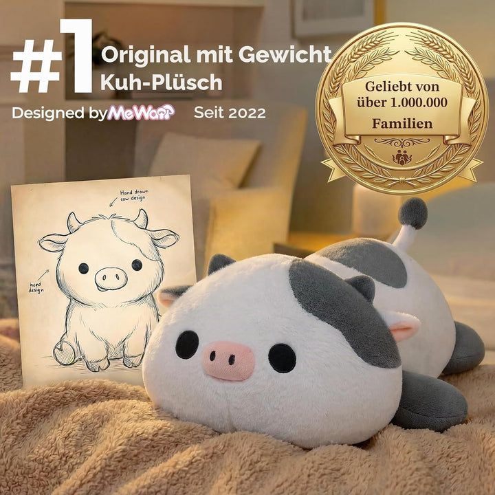 Mewaii Weighted Plüsch Grau Kuh Kuscheltier 58cm,1.8kg (4.0 lbs) Kawaii Plüschtiere für Kinder,Komfo