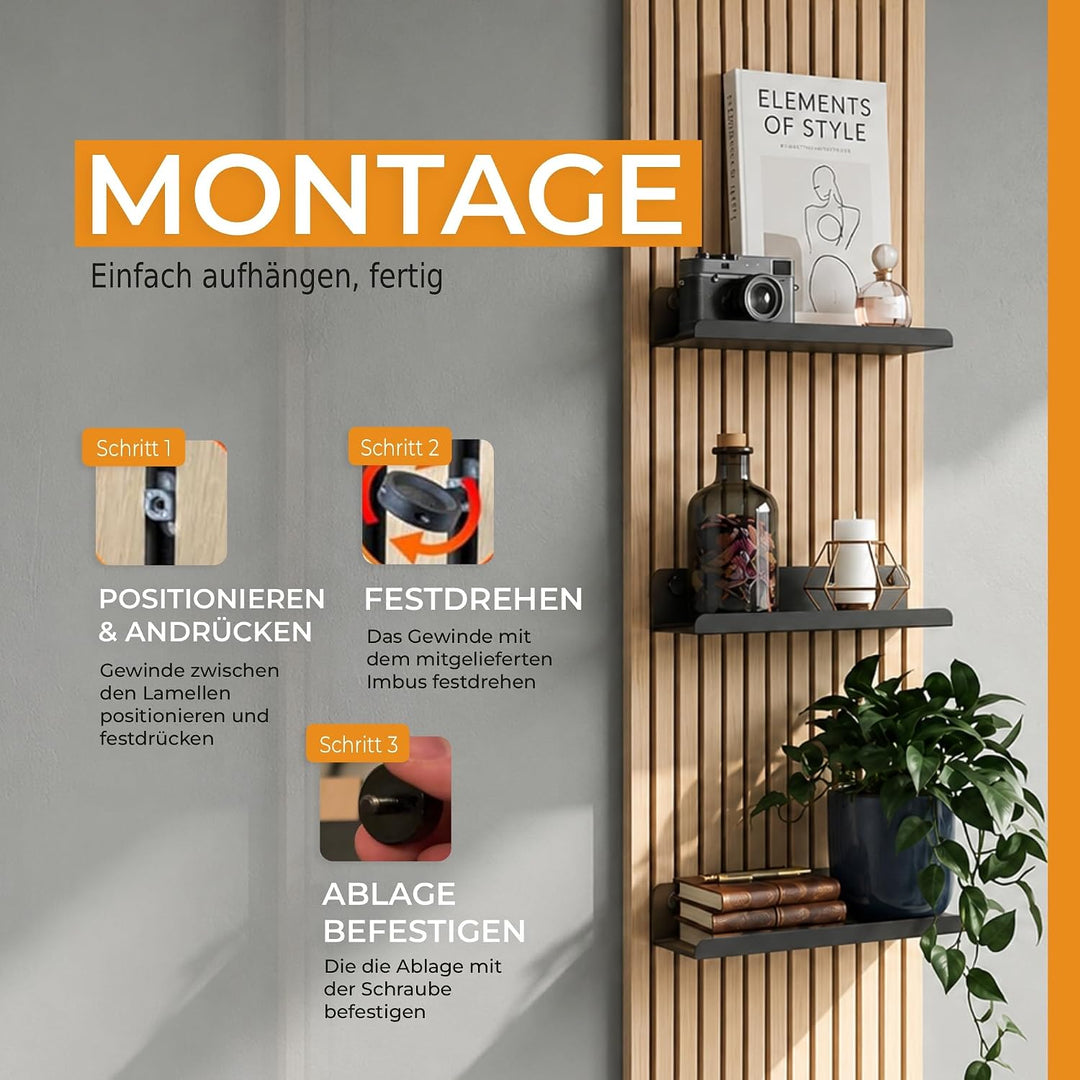 HOME LOVE Ablage für Akustikpaneele 26x9 cm – ohne Bohren | Regal für Paneele | Akustikpaneele Zubeh