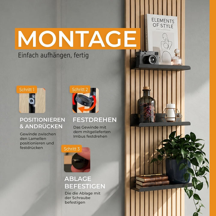 HOME LOVE Ablage für Akustikpaneele 26x9 cm – ohne Bohren | Regal für Paneele | Akustikpaneele Zubeh