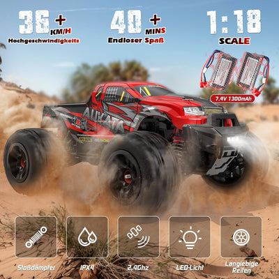 Ferngesteuertes Auto, 36+ km/h 4WD RC Auto Offroad für Erwachsene Kinder, 2,4 GHz 1/18 RC Car, All T