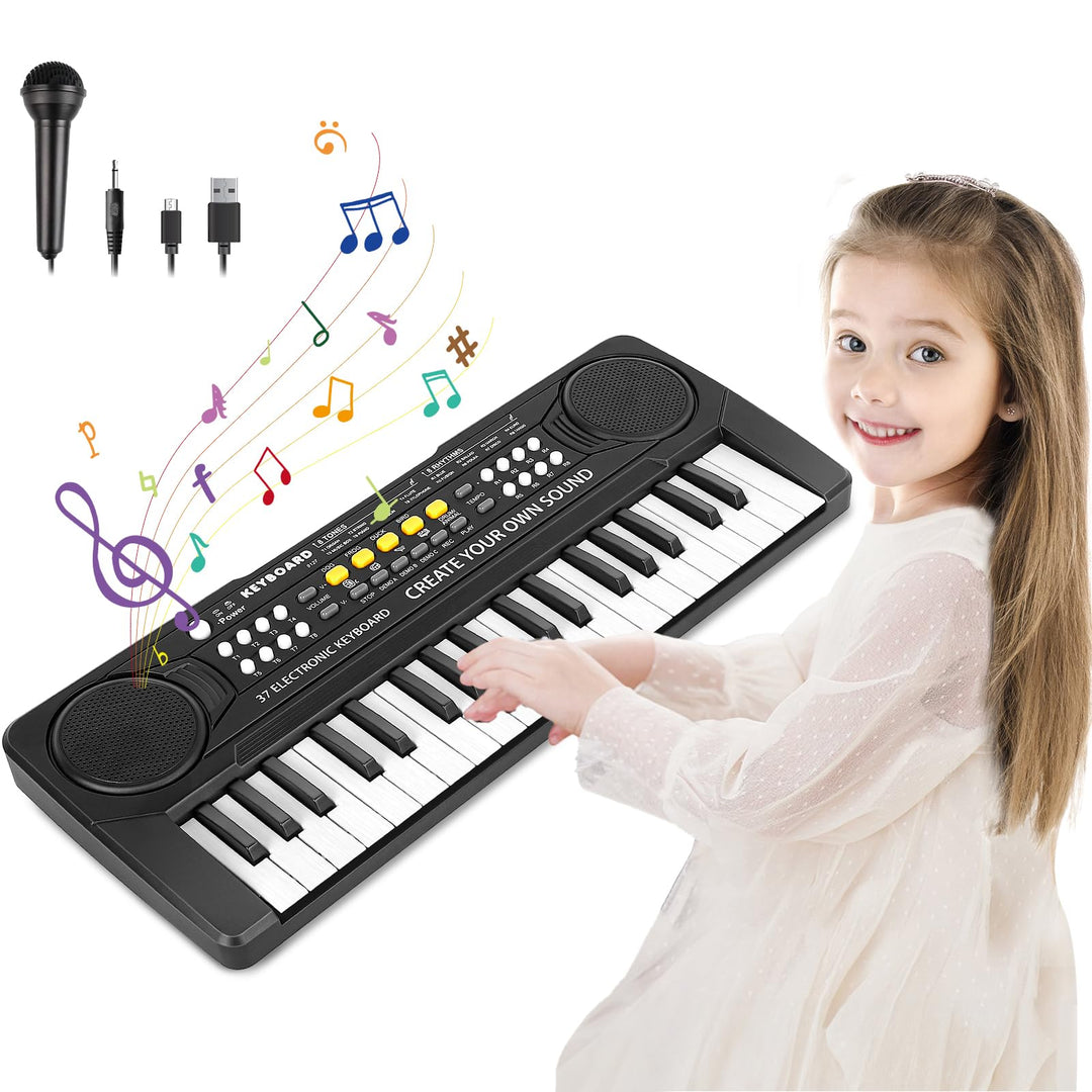 m zimoon Keyboard Kinder mit Mikrofon, Tragbare Multifunktions Kinder Keyboard 37 Tasten ab 3 Jahre,