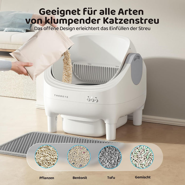 Thereye Selbstreinigende Katzentoilette XXL Kapazität,Katzenklo Selbstreinigend Offenes mit App-Steu