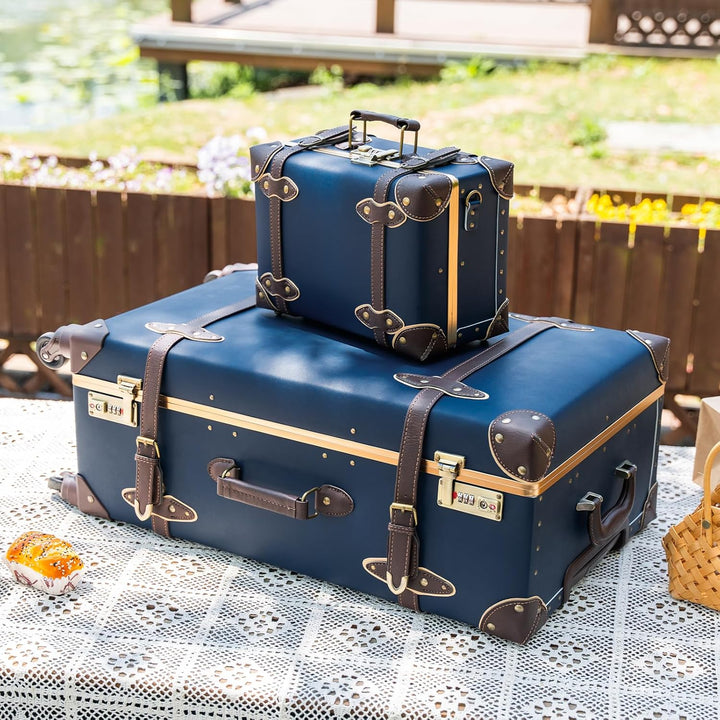 Urecity Koffer Vintage mit 4 Rollen Trolley Koffer Reisekoffer Leicht Retro Hartschalen Koffer 2-Tei