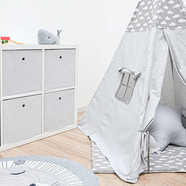DuneDesign 4er Set Aufbewahrungsbox für Kallax Regal - 33x38x33 Stoff Box mit Öse - Faltbox Weiss We