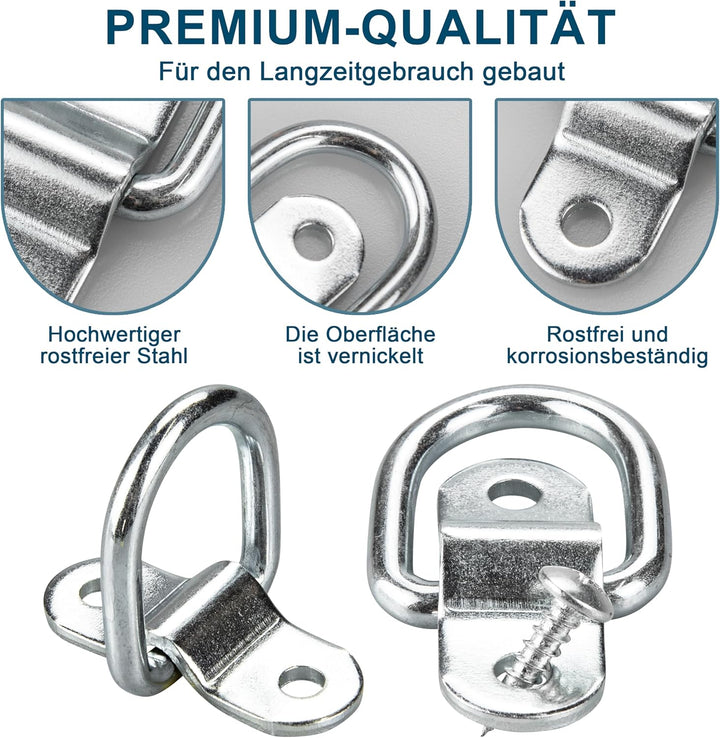 12 Stück Verzinkte Zurrösen - Augplatte mit 6mm D-Ring & 3mm Grundplatte für Ladungssicherung - Anhä