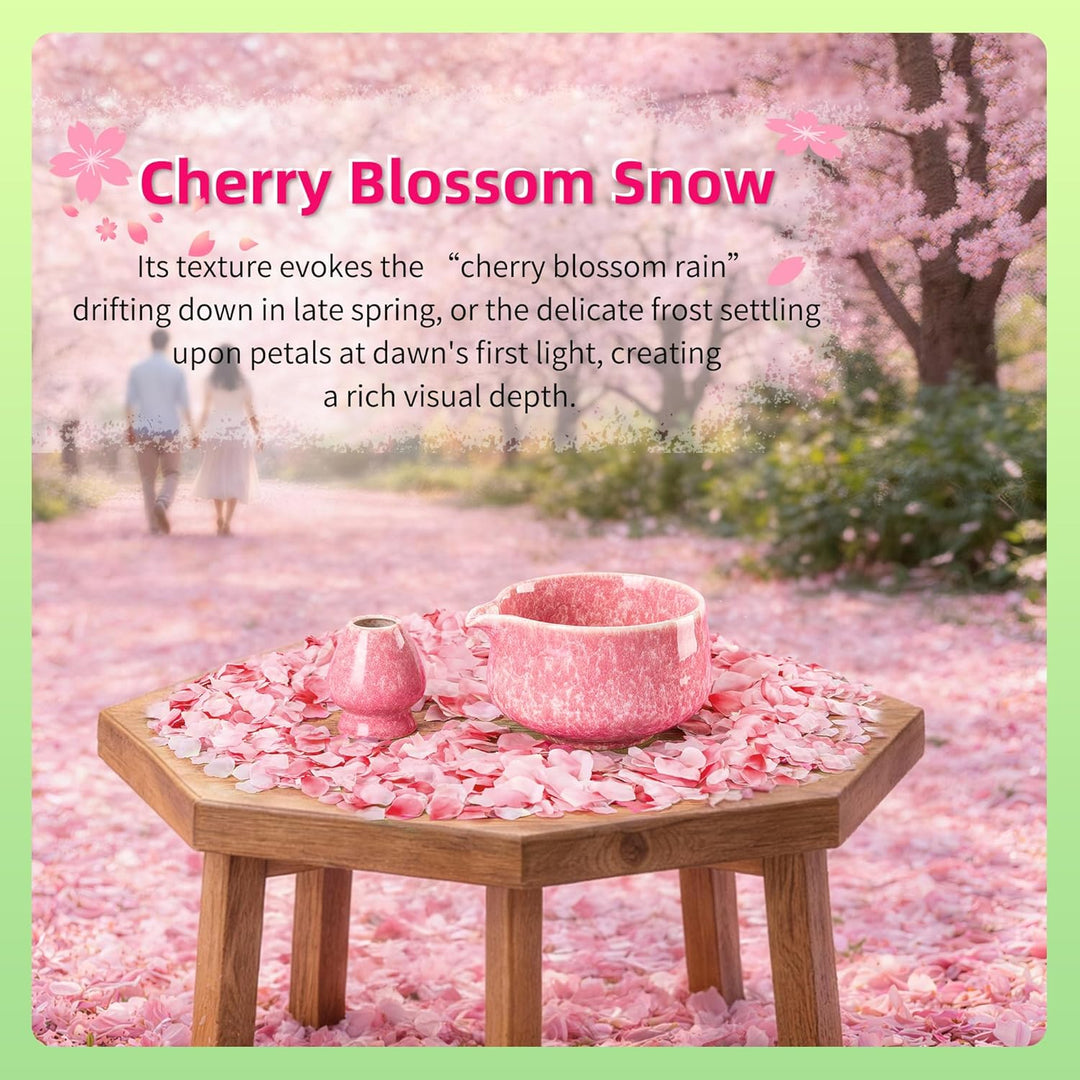 TEANAGOO Matcha-Schneebesen-Set, 7-teilig, rosa für die Herstellung von Latte, Keramikschale (Chawan