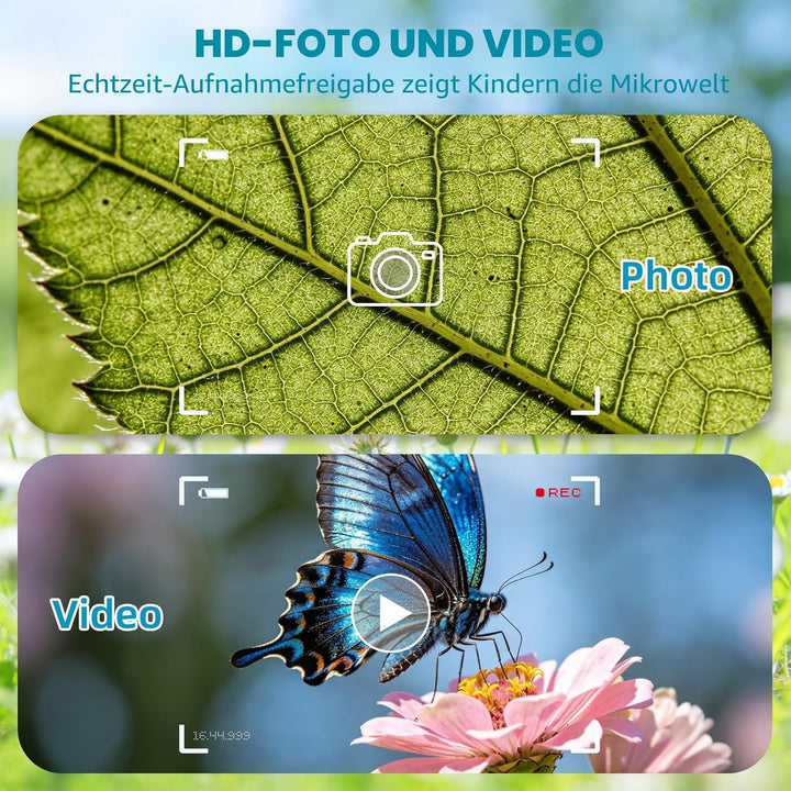 Mikroskop für Kinder ab 3 Jahren, 1000X Tragbares Handmikroskop mit 2'' HD-Bildschirm, Digitales Edu