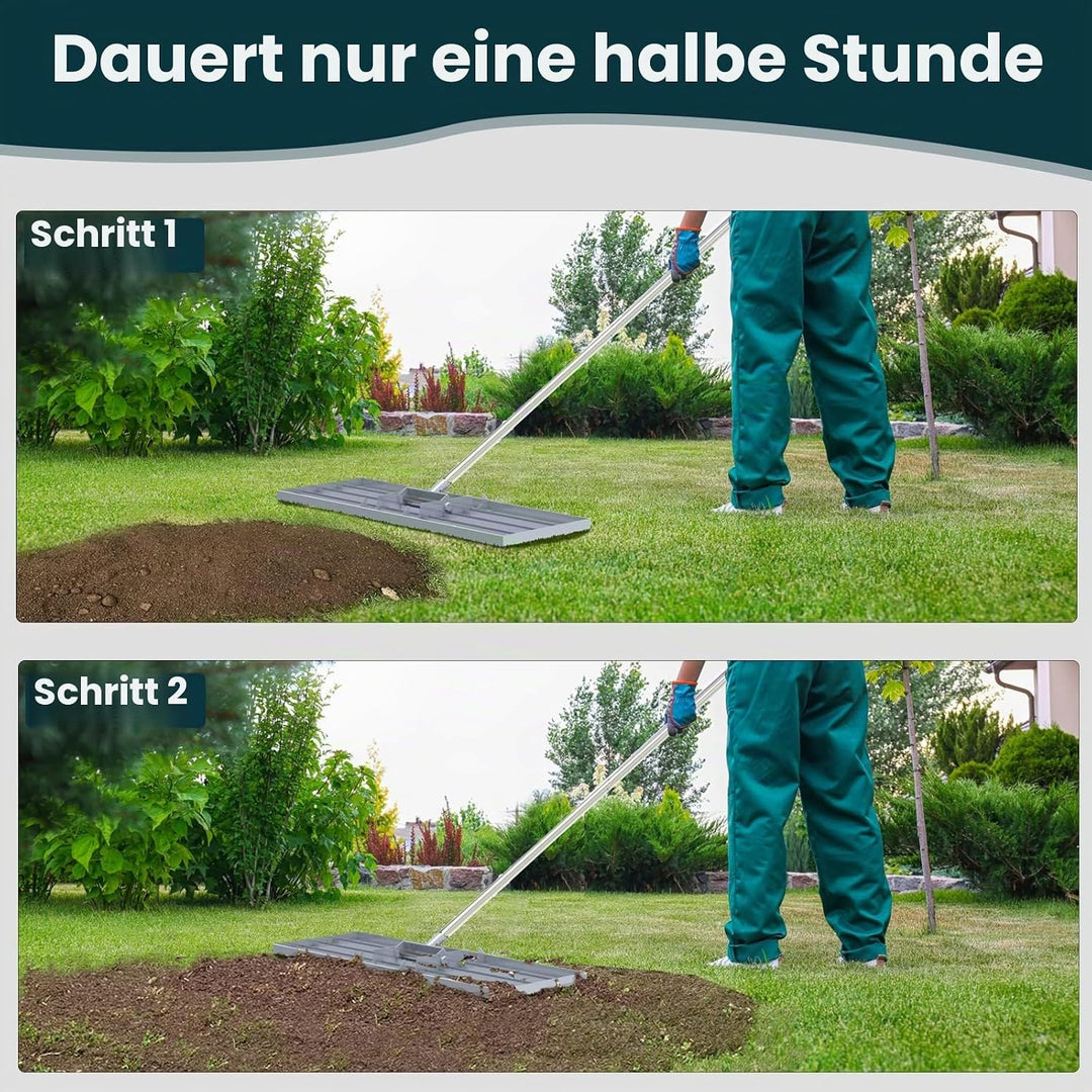 Rasen-Nivellierharke, 76,2 x 25,4 cm, professionelles Werkzeug mit Edelstahlgriff, Rechen für Rasen,
