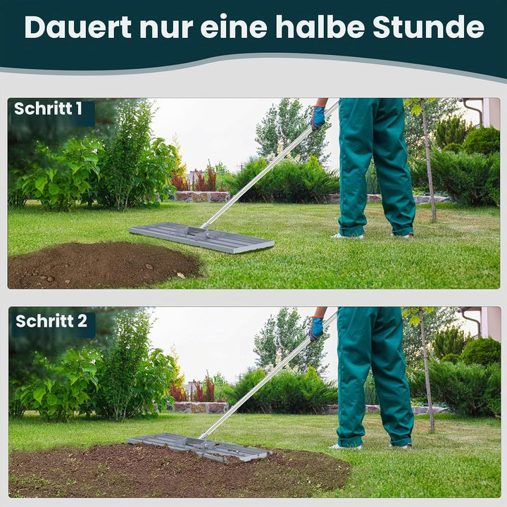 Rasen-Nivellierharke, 76,2 x 25,4 cm, professionelles Werkzeug mit Edelstahlgriff, Rechen für Rasen,